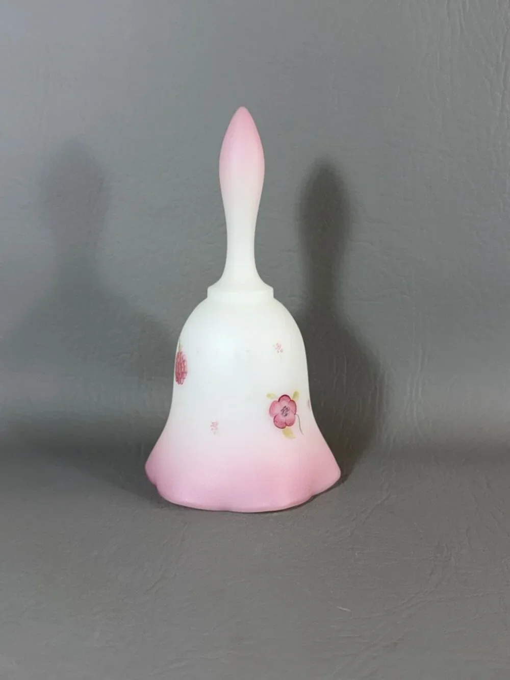 Vintage Fenton Art Glass Bell Hand-Painted Floral Signed C. Smith Pink Satin
